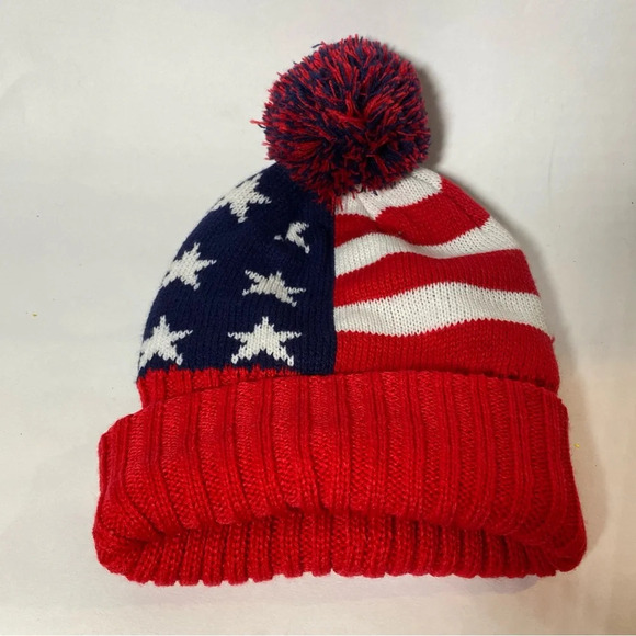 Accessories - American Flag Red White and Blue Puff Ball Beanie One Size Olympics Gear